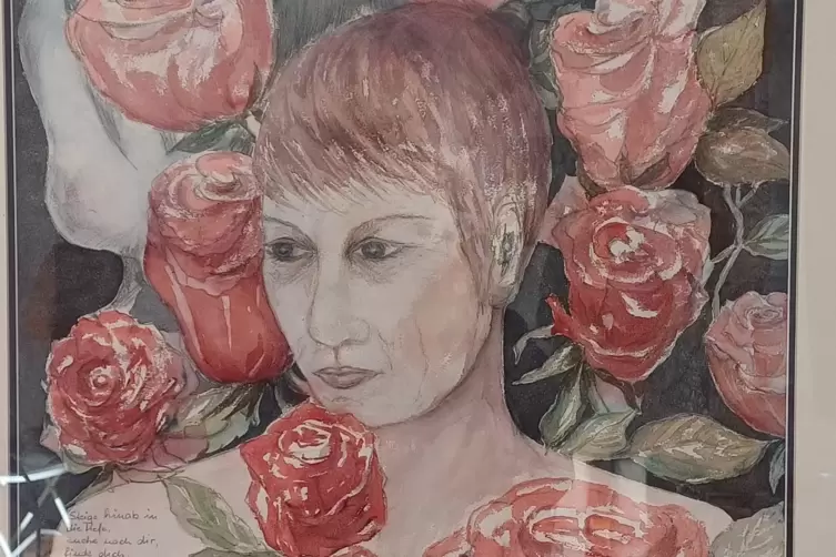 Trotz großer Ähnlichkeit ist das Aquarell „Zweitausend“ (Detail) kein Selbstbildnis von Ingrid Wolff. 