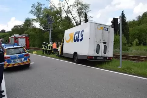 Der führerlose Kleinlaster prallte gegen eine Signalanlage. Foto: Polizei