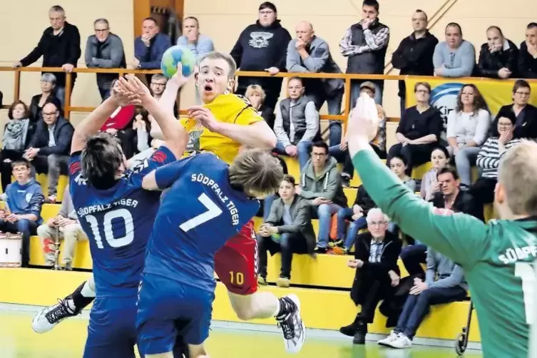 Maximilian Schreiber (am Ball) war mit sieben Toren der erfolgreichste Werfer bei der HSG Eckbachtal.