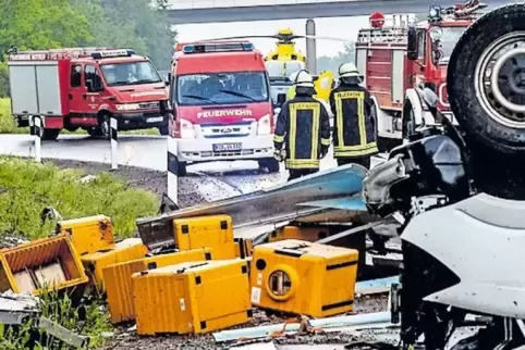 Heftige Regenfälle hatten diesen Kleintransporter offenbar ins Schleudern gebracht.