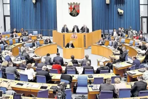 Der Landtag tagt aktuell in der Steinhalle des Landesmuseums, da das Gebäude im Deutschhaus wohl noch bis 2020 saniert wird.