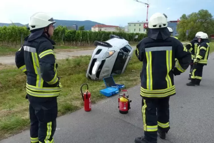 Der Suzuki blieb auf der Seite liegen. Foto: FEUERWEHR/FREI