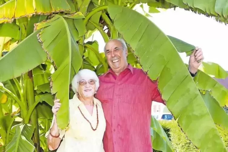 Hedwig und Walter Schattner leben seit 1978 in der Windener Hauptstraße. Eine Bananenpflanze spendet im Vorgarten Schatten.