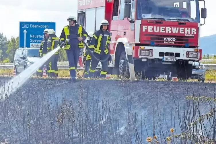 Wasser marsch: Im August 2018 musste die Neustadter Feuerwehr einen Böschungsbrand an der A 65 löschen.