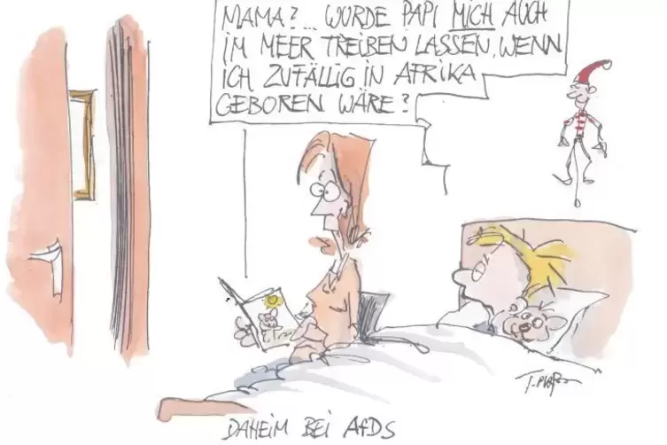 Karikaturist Thomas Plaßmann stellt eine interessante Frage – und erhält damit den Publikumspreis.