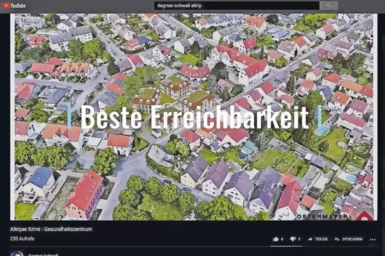 Dagmar Schwall propagiert in einem Youtube-Video den Standort Goethestraße. Der Nachweis, dass Schall für Ostermayer wirbt, find