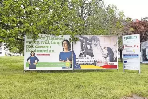 Landauer Straße: Die Grünfläche vor der Gewo ist traditionell vor Wahlen ein gefragter Standort.