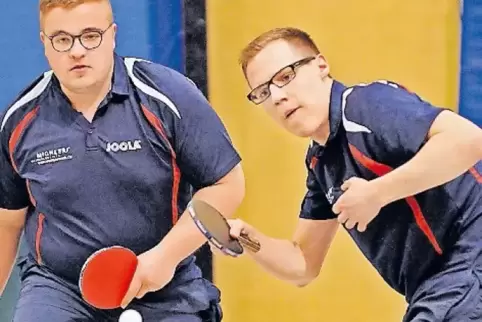 TTC-Kapitän Christopher Müller (rechts) – hier mit Doppelpartnber Fabian Lehnhardt – freut sich über den Aufstieg.