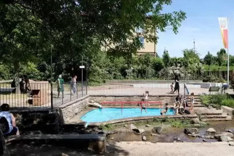 Der Wasserspielplatz der Alla-Hopp-Anlage in Edenkoben ist derzeit der Renner. Foto: Iversen