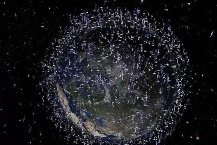 Weltraumschrott hat in erdnahen Umlaufbahnen (bis 2000 Kilometer Höhe) stark zugenommen. Dies ist eine künstlerische Darstellung