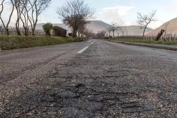 Die Villastraße führt von Edenkoben hinauf zur Villa Ludwigshöhe. Die Fahrbahn der Strecke ist marode.